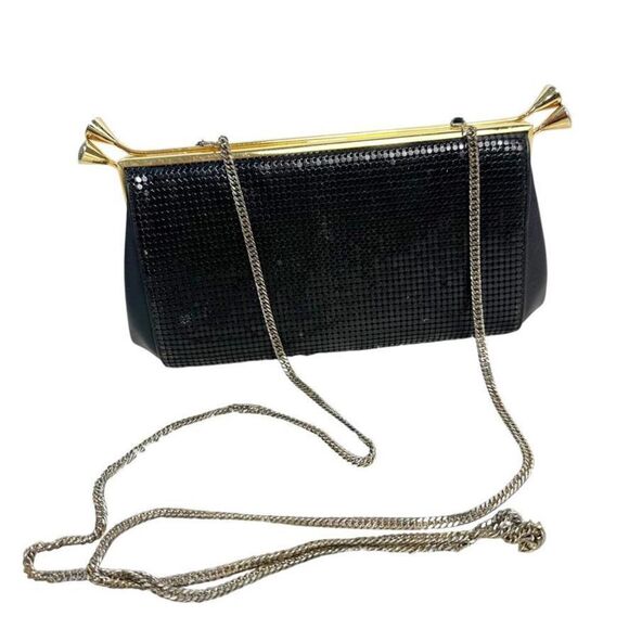 Whiting & Davis Black Mesh Bag Long Chainlink Crossbody Strap Elegant Vintage - Picture 6 of 11